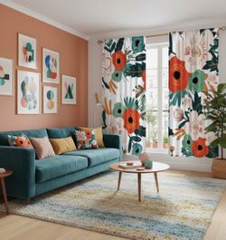 Retro Floral Curtains - 42 x 63 Blackout