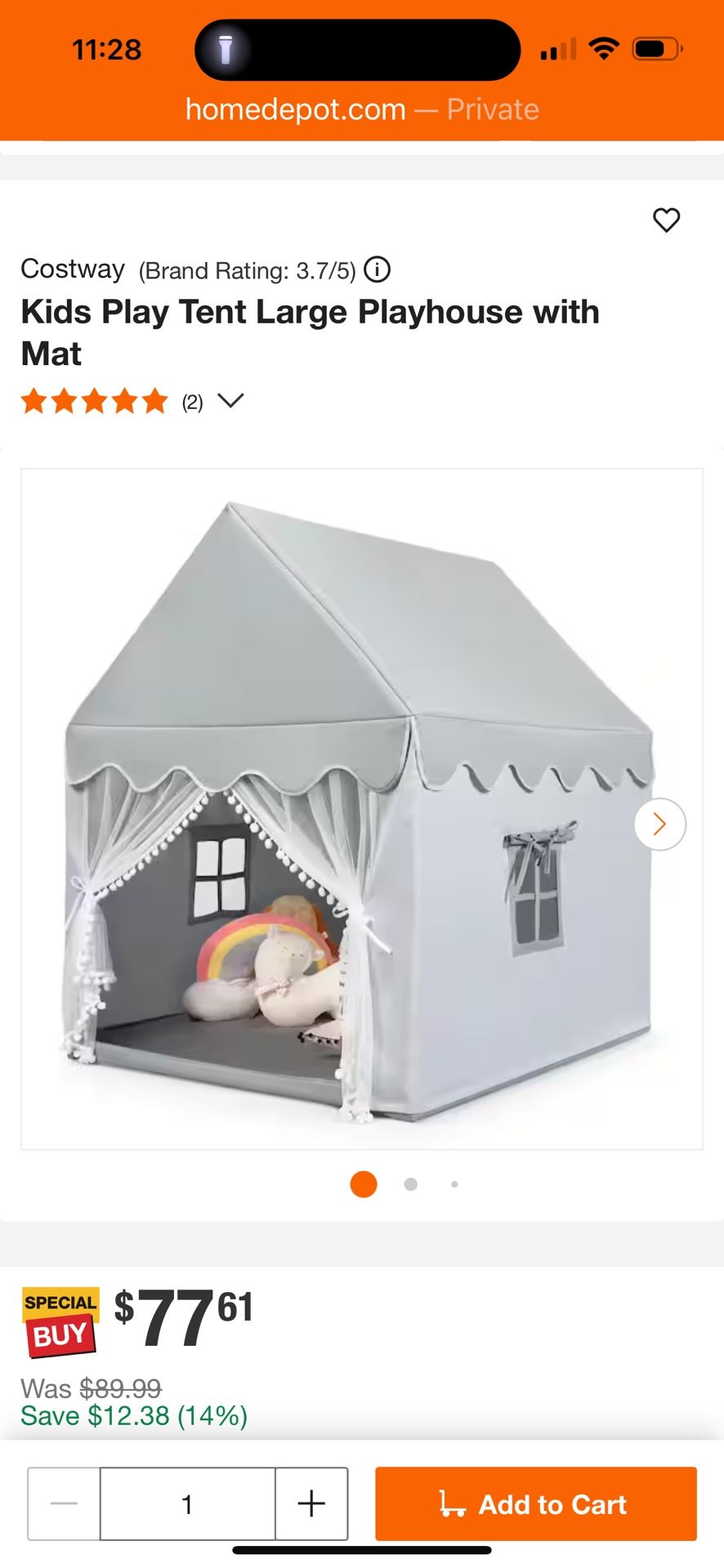 Kids Play Tent Large Playhouse with Mat