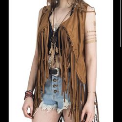 Fringe Vest 70s Hippie Sleeveless Cowgir Vests