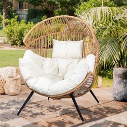 New Outdoor and Indoor Patio Egg Chair, Poly Rope Open Weave Swing Chair with Stand, Lounge Chair for Front Porch, Backyard, Living Room,  New in box 