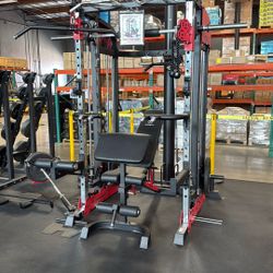 MARCY SM-7553 Home Gym Smith Machine Squat Rack Power Cage with Olympic Bench  