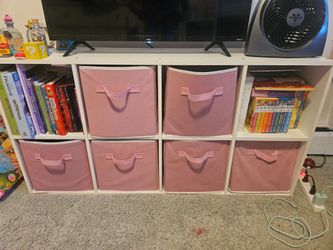 Book shelf, storage, 8 cubes, 6 cloth bins included, white
