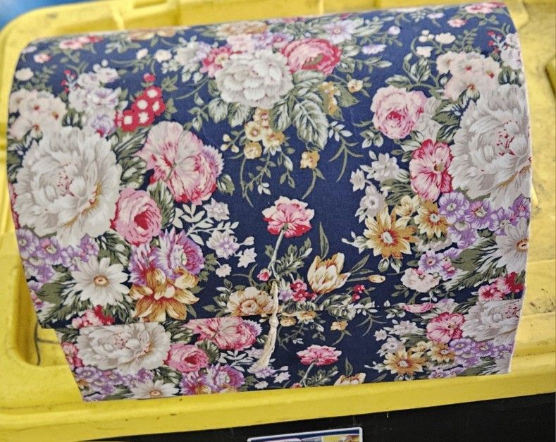 Hard cardboard pink flower large Jewelry box with mirror and many compartments all in Excellent condition.