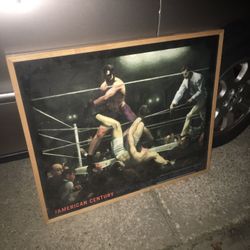 Very nice large glass and wood framed boxing picture only $25
