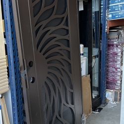 30in x 80in Left Hand/Outswing Copper Aluminum Security Door with Black Perforated Metal Screen