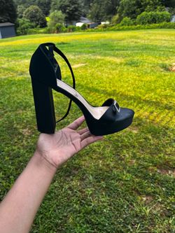 Black open toed block heel