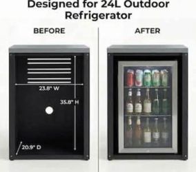 Outdoor Cedar Wood Fridge Cabinet with Stainless Steel Top
