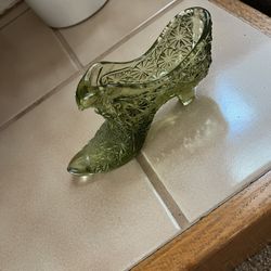 Fenton Glass Shoe, Green