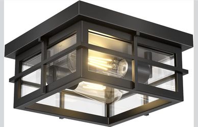 Asnxcju Modern Outdoor Ceiling Light Fixtures, 2-Light Black Flush Mount Light