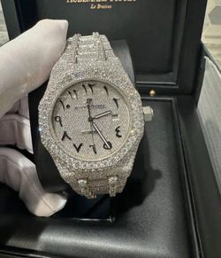 VVS1 Moissanite Arabic Dial Bustdown Watch - Fully Iced Out | Brand New