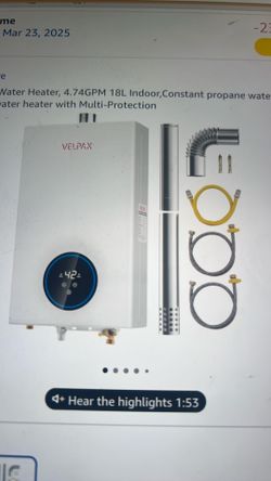 New VELPAX propane tankless water heater. 4.74 GPM space 18 L indoor, constant propane, water heater, instant hot propane, gas water heater with multi