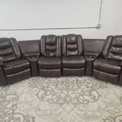 Large Leather Reclining Theater Sofa