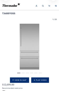 Thermador T36BB110SS – 36” Built-In Bottom Freezer Refrigerator  New Open Box  Bring luxury and performance to your kitchen with the Thermador T36BB11