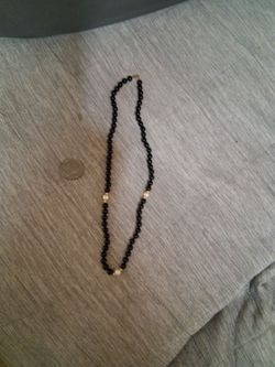 Black pearls and 14 k gold Necklace with  white Pearl Accents