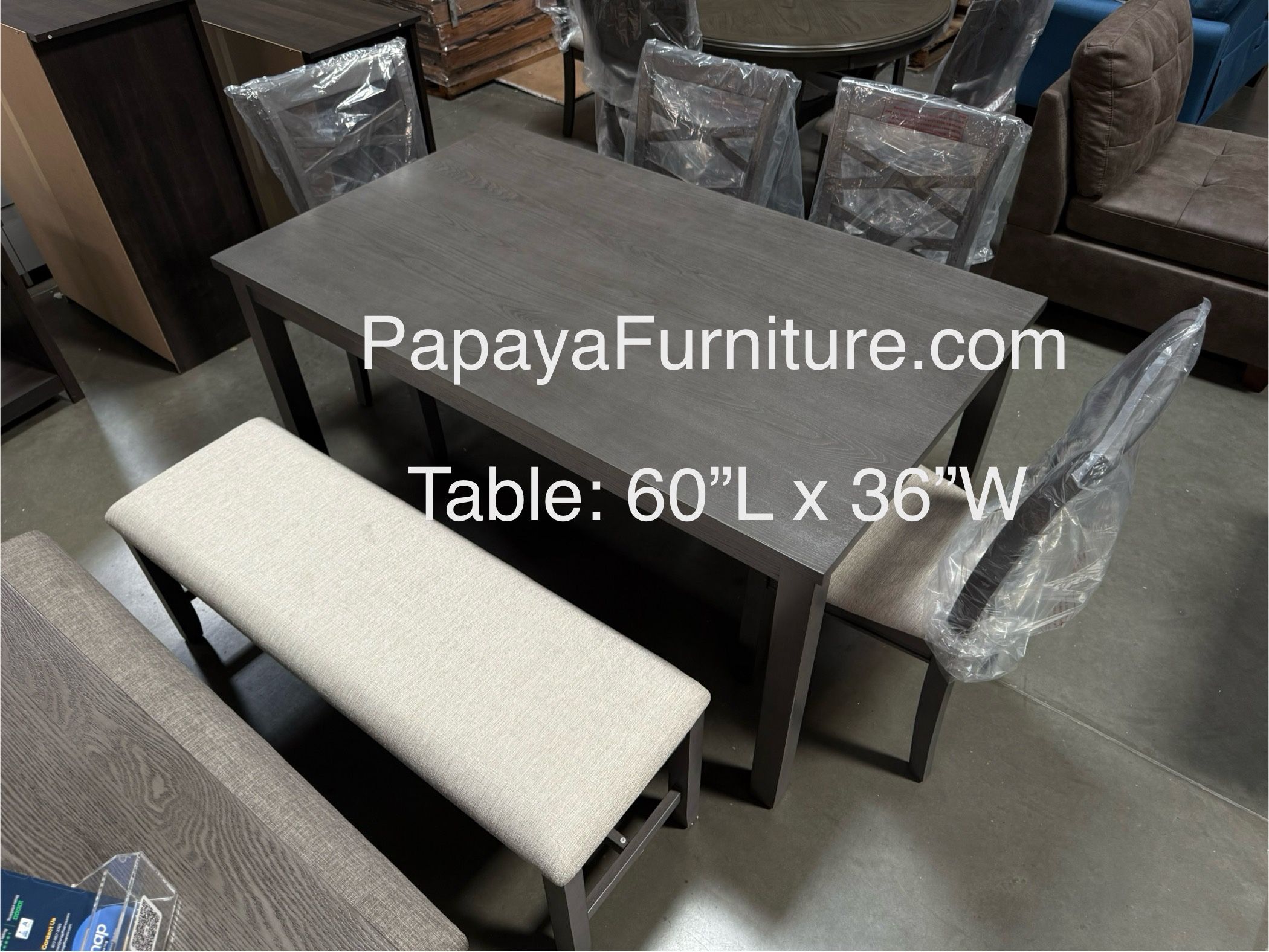 New! Grey 6pcs Dining Set, Dinette Set, Casual Dining Set, Table And Chairs, Bench, Wooden Table, Table, Chairs, Rectangular Dining Set, Grey Table Se
