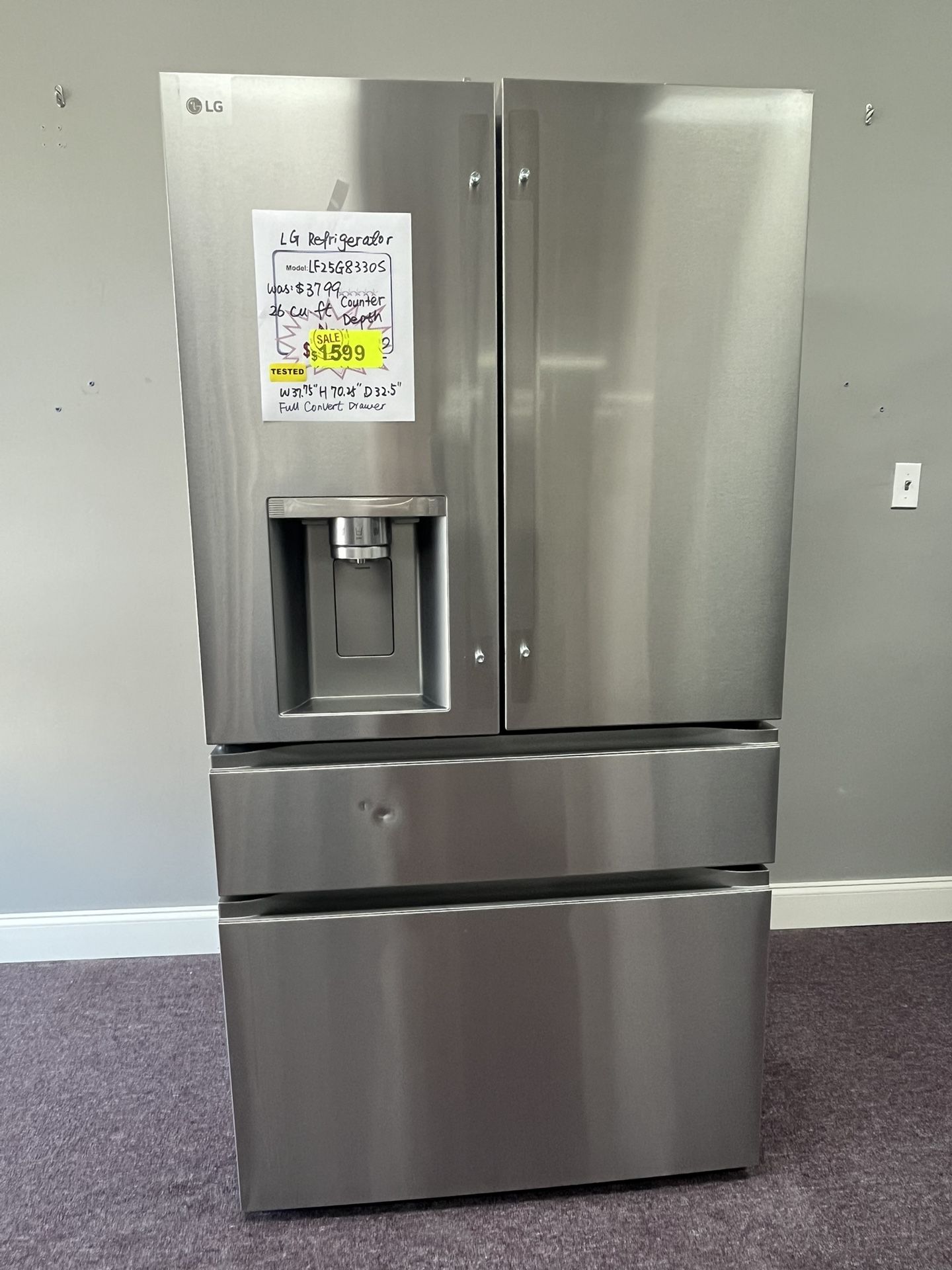 36’ Refrigerator LG Stainless Steel 4- Door New With Dents Fridge