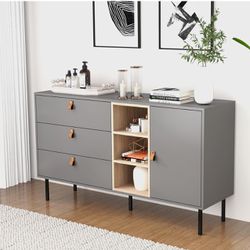 Buffet Cabinet with Storage, Sideboard Cabinet with Door and 3 Drawer, Kitchen Coffee Bar Cabinet with Adjustable Shelves for Entryway, Living Room (G