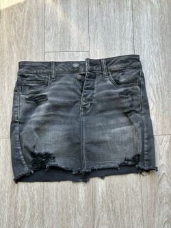 American Eagle Women's dark grey distressed denim mini skirt