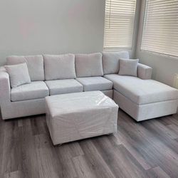 Brand New White Grey Sectional With Free Ottoman 