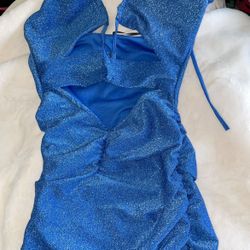 Criss-Cross Glitter Blue Dress Size Medium 