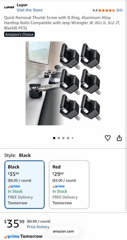 Lupar Quick Removal Thumb Screw with D Ring, Aluminum Alloy Hardtop Bolts Compatible with Jeep Wrangler JK JKU JL JLU JT, Black(6 PCS)