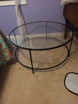 Round Glass Top Coffee Table Black Metal Frame