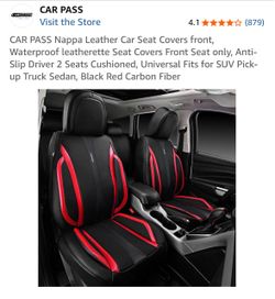 CAR PASS Nappa Leather Front Seat Covers — Black/Red Carbon Fiber (New, Unopened)