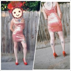 Salmon Pink Sequins Cocktail Dress