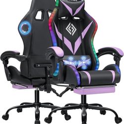 Gaming Chair with Bluetooth Speakers and RGB LED Lights Ergonomic Massage Computer Gaming Chair with Footrest Video Game Chair High Back with Lumbar S