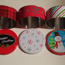 Never Used - Round Christmas Cookie Tins - Diameter: 5 1/2" Lot of 3