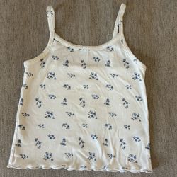 “Art Class” Girls Floral Print White and Blue Tank