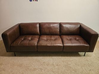 Saddle brown leather sofa