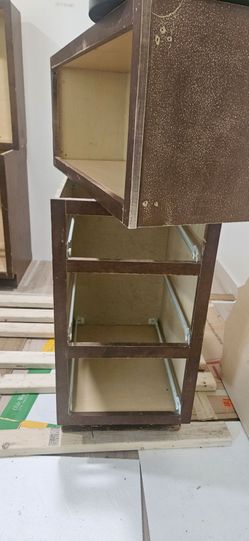 Brown Wood Cabinet with Drawers and Shelf