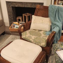Brown Rattan/wicker Chair With Ottoman