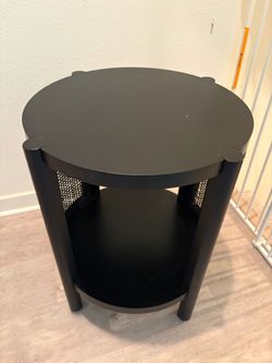 Black Round Side Table with Bottom Shelf
