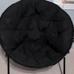Zenithen Folding Round Chair with High Gloss Black Frame in Tufted