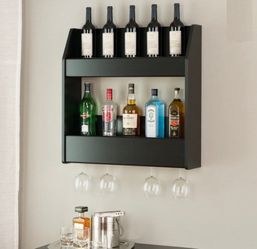 Prepac 2-Tier Floating Wine & Liquor Rack – Black – New in Box