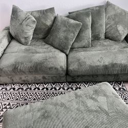  Boho Green Couch with Ottoman & Pillows 