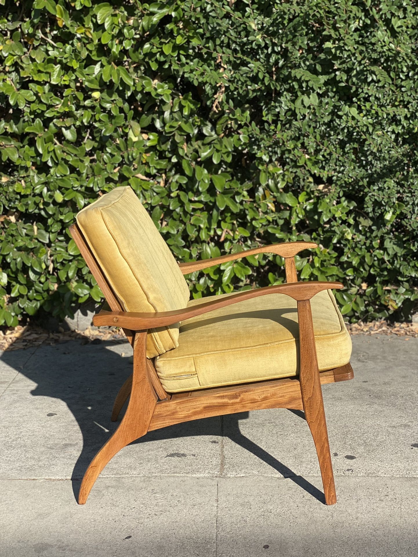 Mid Century Modern Fully Restored Yellow Velvet Sculptural Arm Chair 