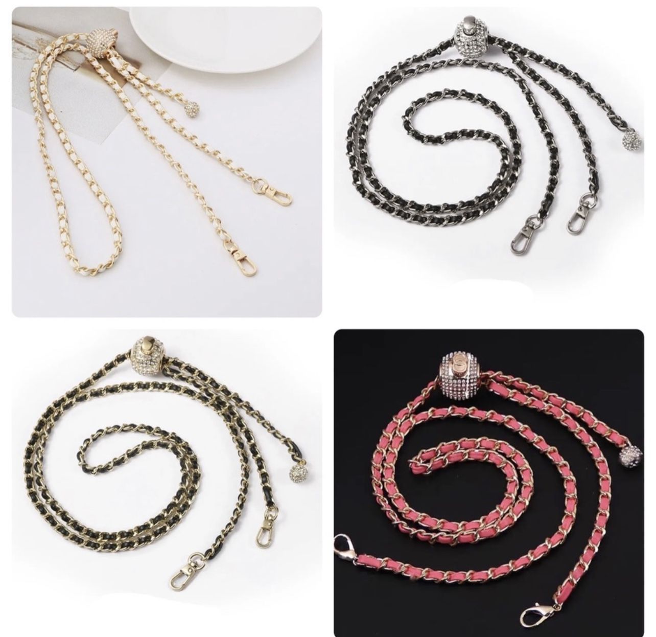 Luxury Bag Replacement Adjustable Rhinestone Chain Shoulder Strap