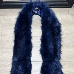 Y2K 2000s Bebe Deep Blue Faux Fur Scarf