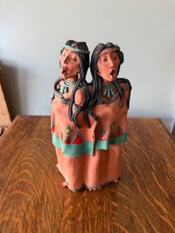 Southwestern Pottery Sculpture Two Singing Women Folk Art Figurine