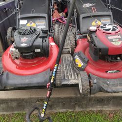 Two Lawn Mowers One Weed Eater