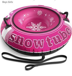 Inflatable Snow Tube Sled Heavy Duty with Canvas Cover for Kids Adults. Snow Tubes for Sledding Thick Bottom Tow Strap Premium Fun Winter Outdoor Snow