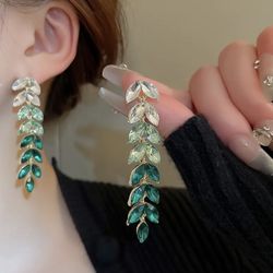 Brand New Dazzling Sparkling Rhinestone Leaf Tassel Earrings