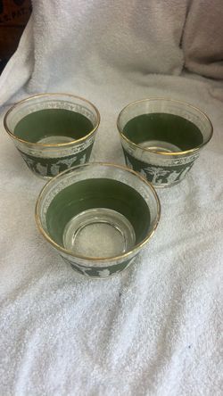Vtg Jeanette Glass Wedgewood Grecian Green Hellenic Bowls Set 3