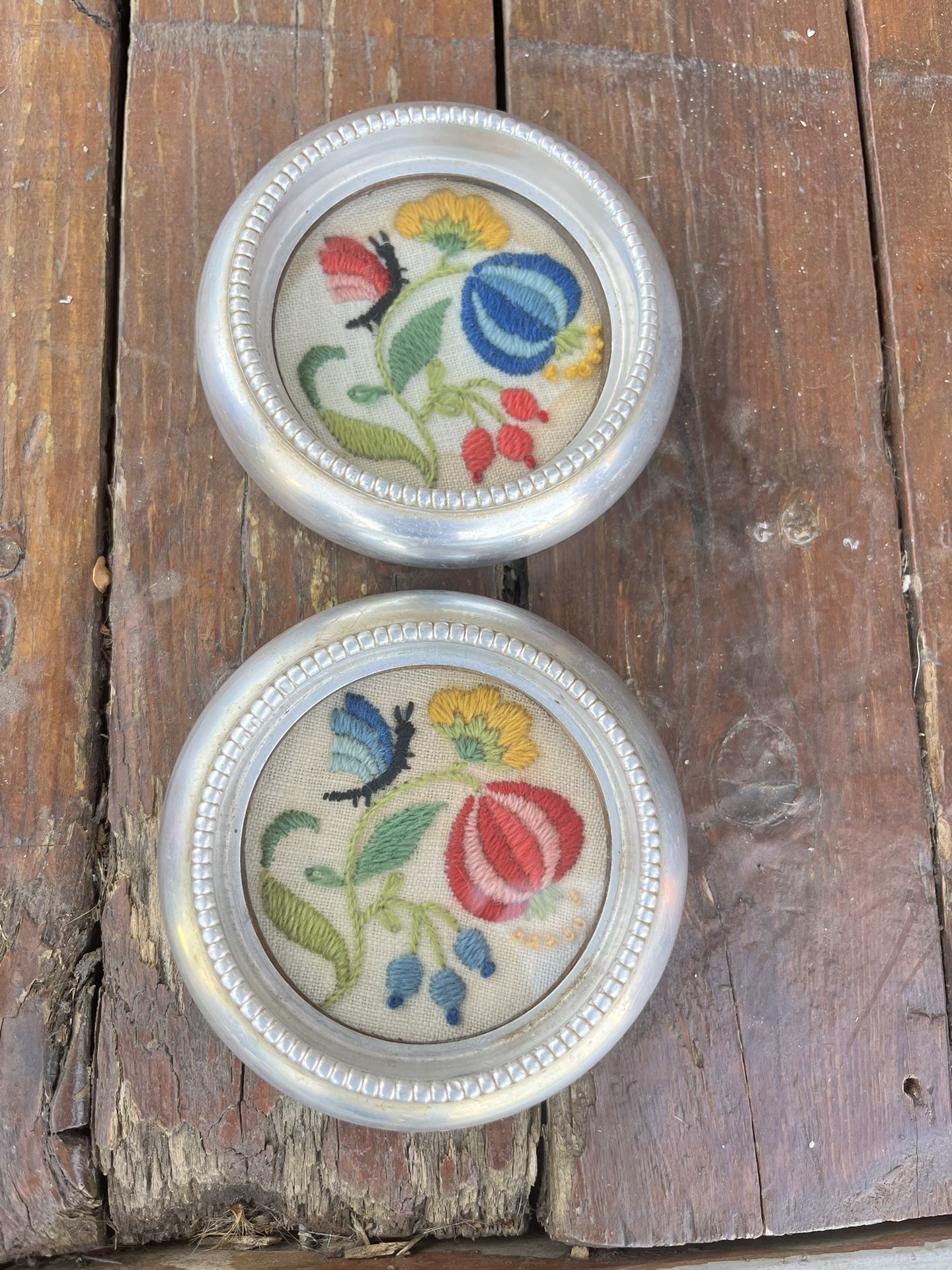 Vintage Crewel Embroidery Coster Set