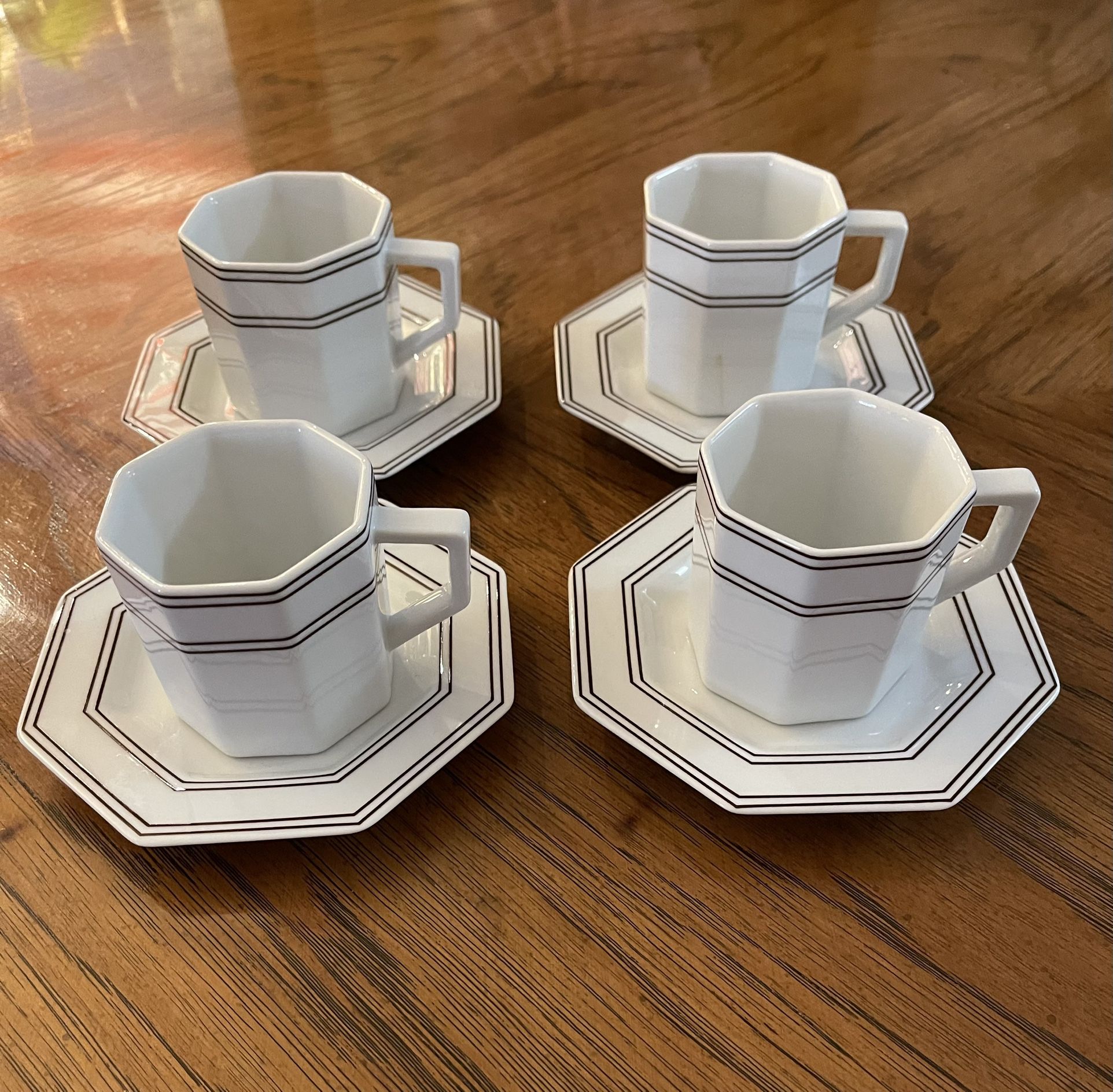 Set of Four Original Design Adam & Eve Tachikichi Inc. Demitasse Cups and Saucers from Japan