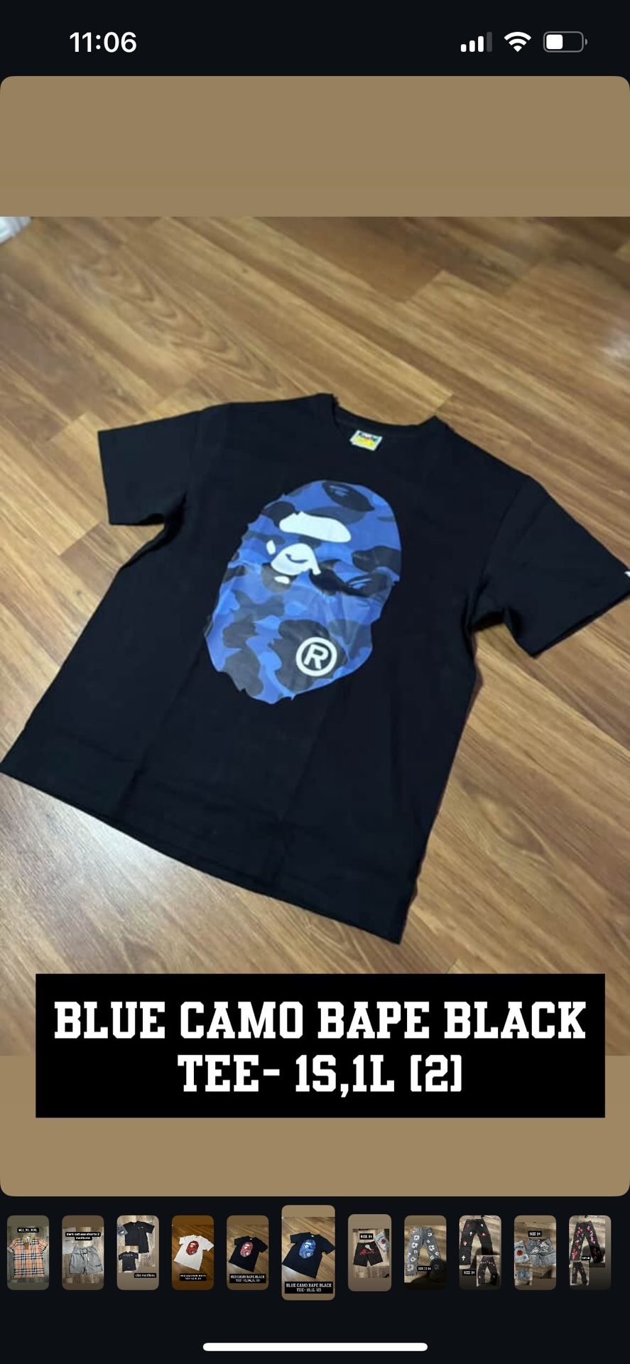 Bape blue camo tee size Large