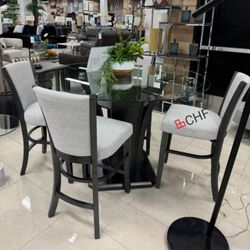 5 Piece Glass Top Round Dining Table Set 